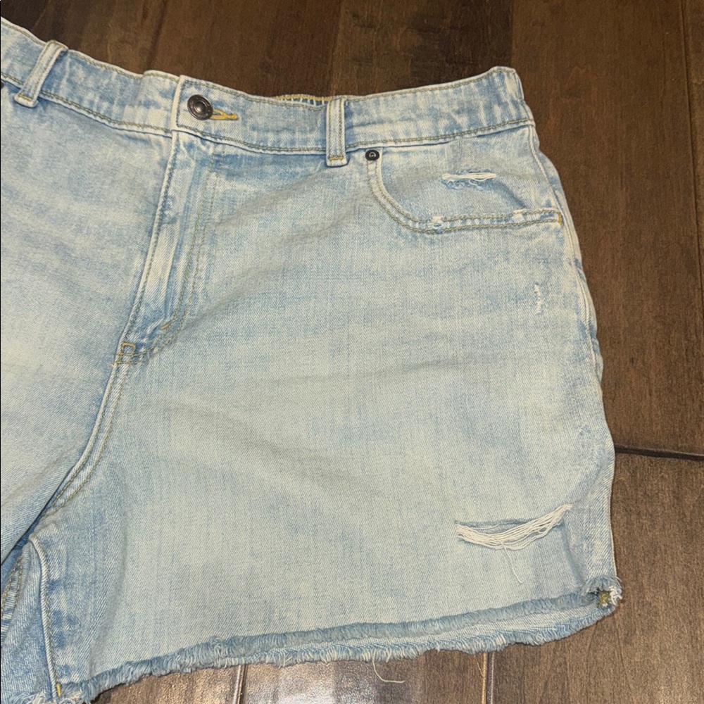 aerie Light Blue Distressed Denim Cutoff Shorts Elastic‎ Waist Size XL NWT - Picture 5 of 12